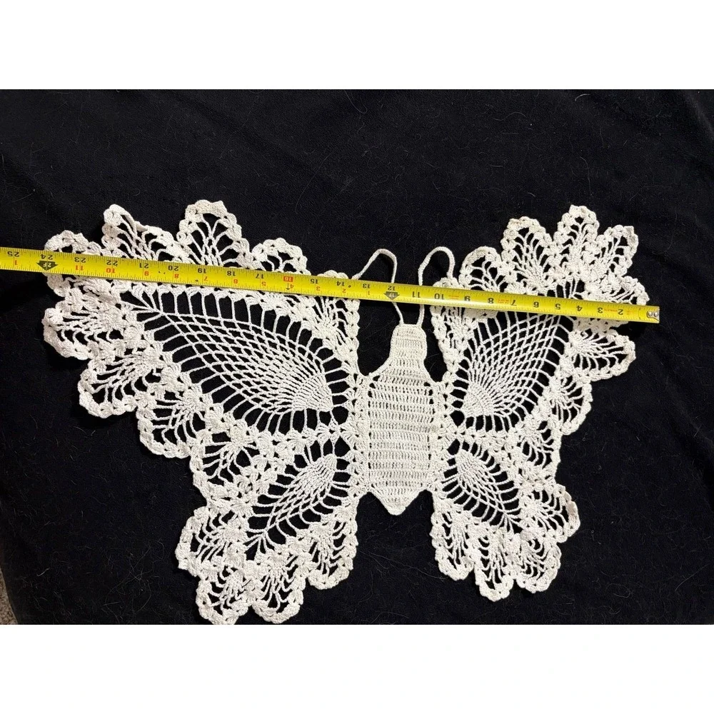Vintage large white crochet butterfly 24
